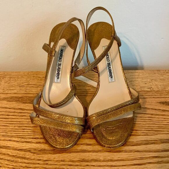 Manolo Blahnik Copper Gold 2000s y2k Strappy heels 36 Sandal Stiletto Carrie - Picture 2 of 16
